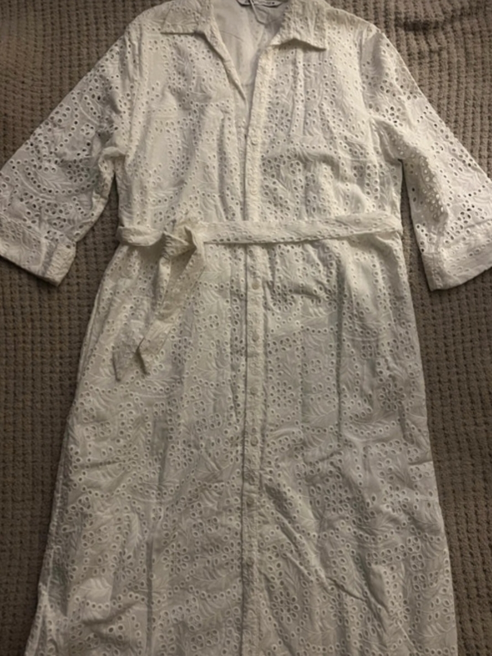 Zara White Eyelet Shirtdress with Belt
